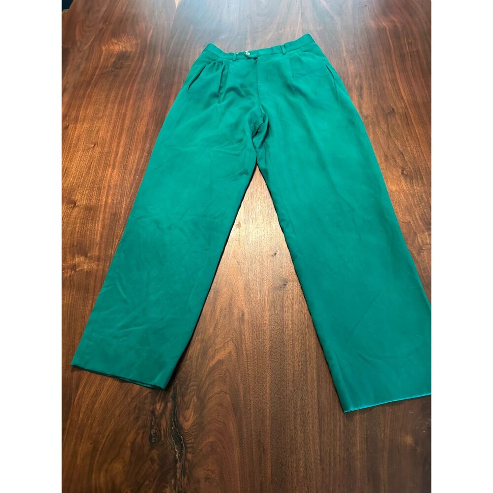 Vintage Zanetti Emerald Green Pleated Wide-Leg Dress Pants Trousers 30x32
